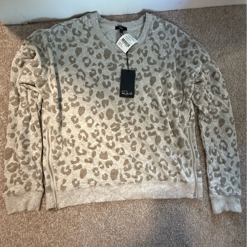 Brand New Rails Leopard Print Sweater with Zippers Size M